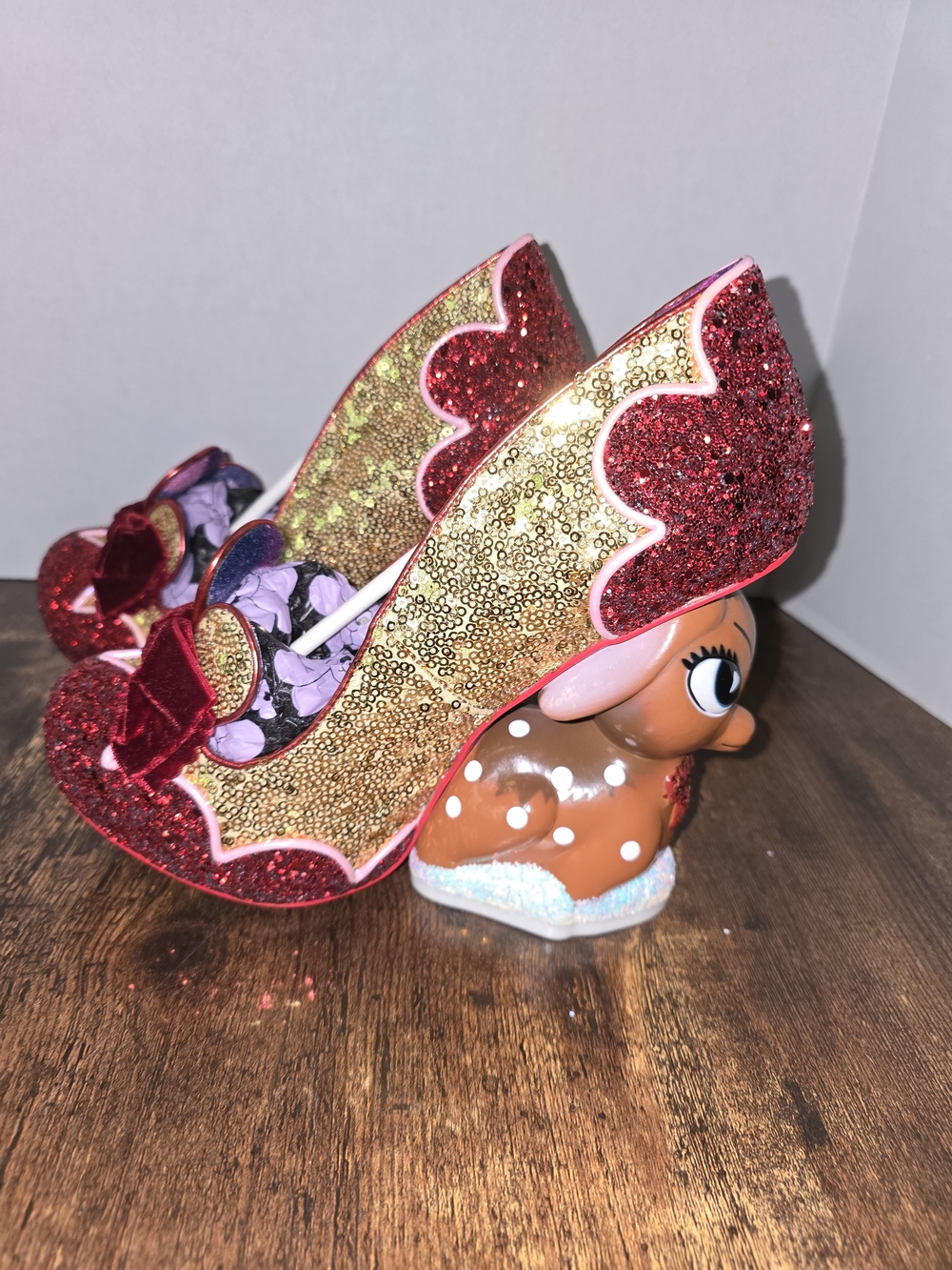 Irregular Choice Baby Deer Glitter Red Bow Heels - Picture 3 of 10